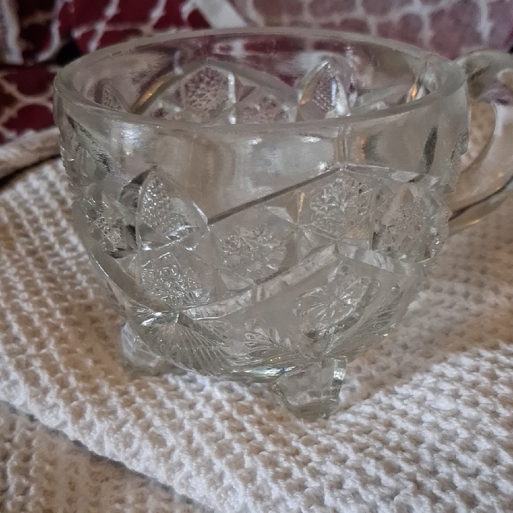 Pressed Glass Footed Creamer - Clear Cut Pattern